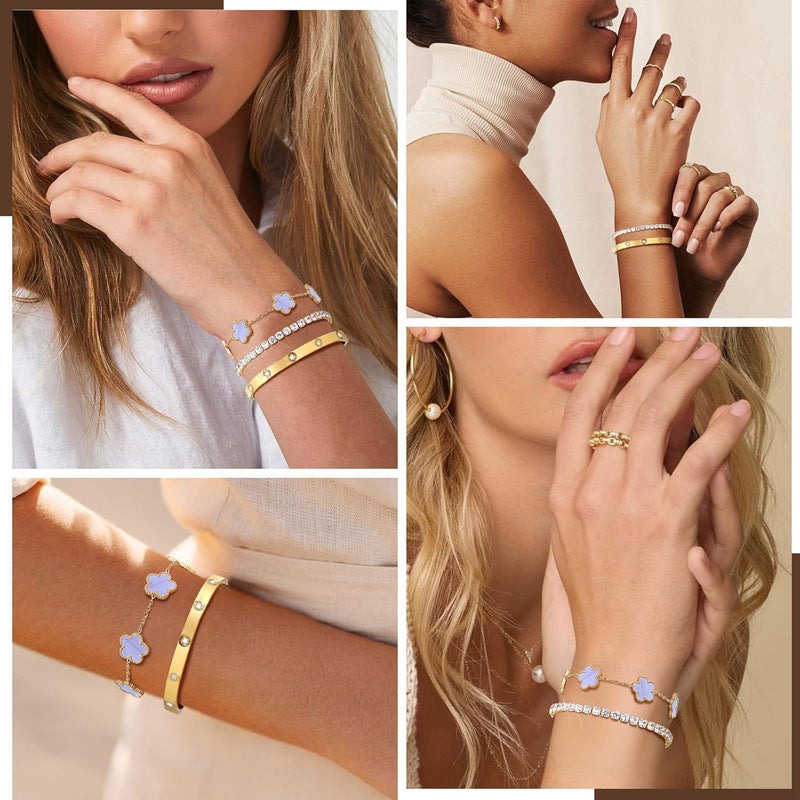MPRAINBOW Womens Stackable Floral Gold Bracelets - 3Pcs 18K Gold Plated Bracelet,Stainless Steel Bangle Bracelets Non Tarnish, Gold Bracelet Set Trendy Jewelry,Christmas Valentines Birthday Gifts for Girlfriend - Image 3
